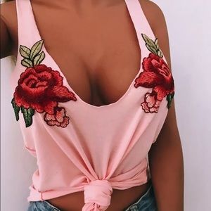 Fashion Floral Embroidery Tank Crop Top